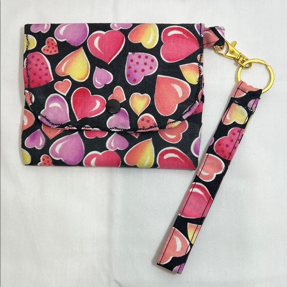 Handmade Handbags - Handmade Colorful Heart Pattern Change Purse with Wristlet